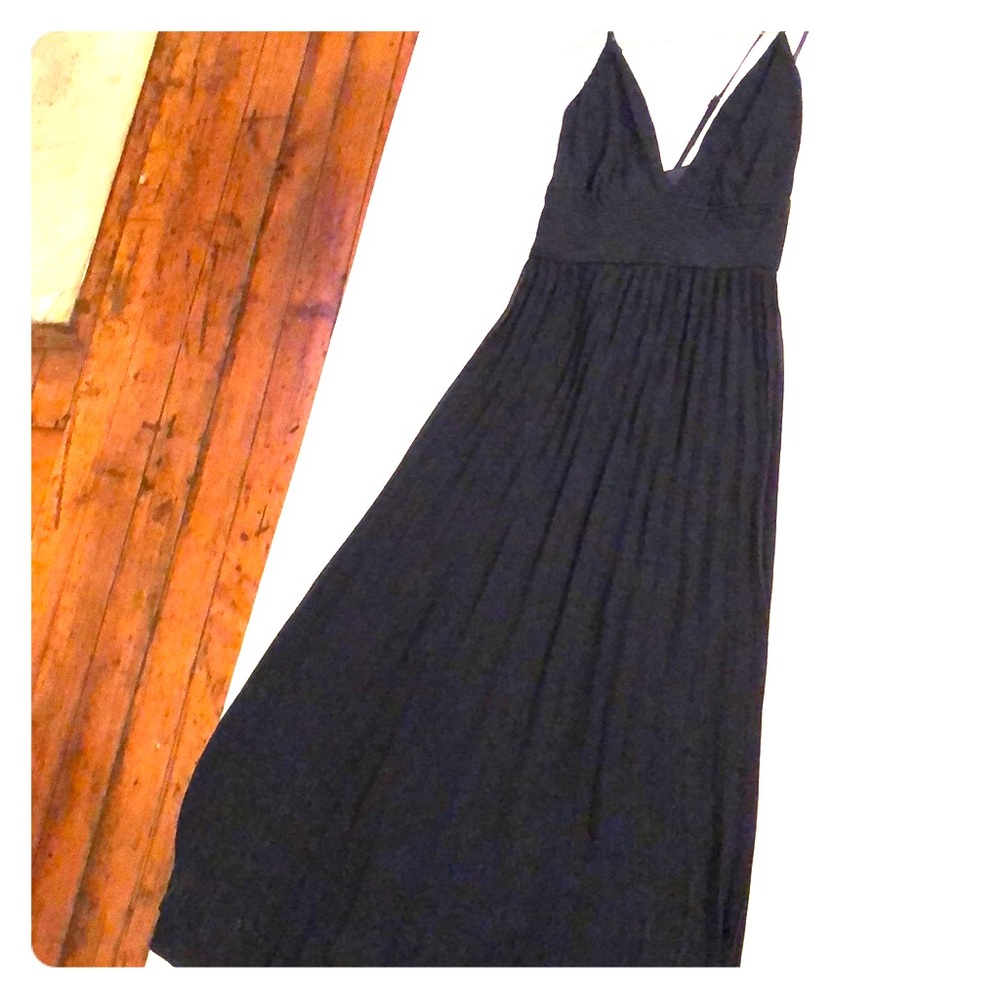 Navy Blue V-Neck Brides Maid Dress, Pleated Skirt